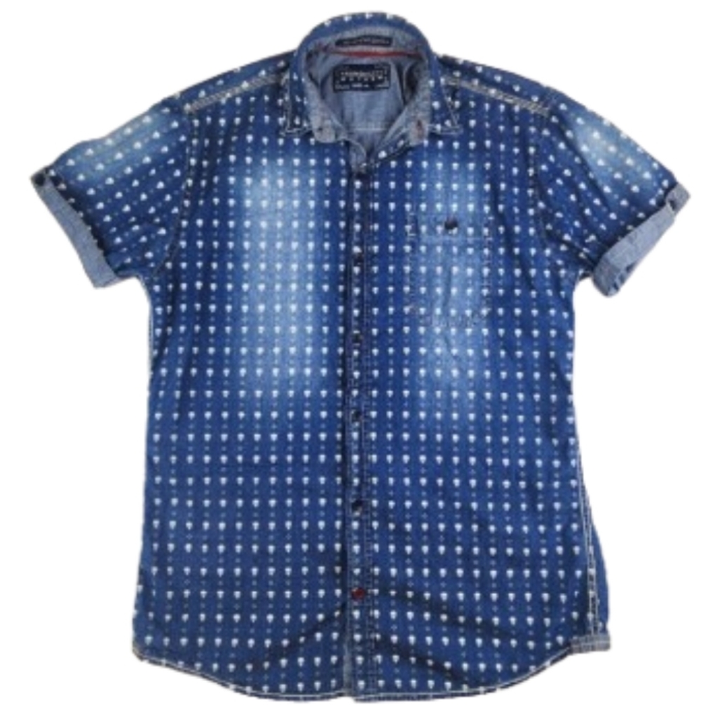 Tranquility Mayhem Handcrafted Goods Faded Skull Short Sleeve Button Up Shirt